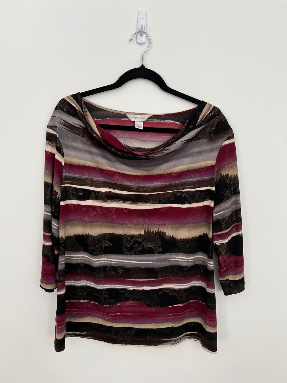 CHRISTOPHER & BANKS | Multicolour 3/4 Sleeve Draped Collar Top | XL